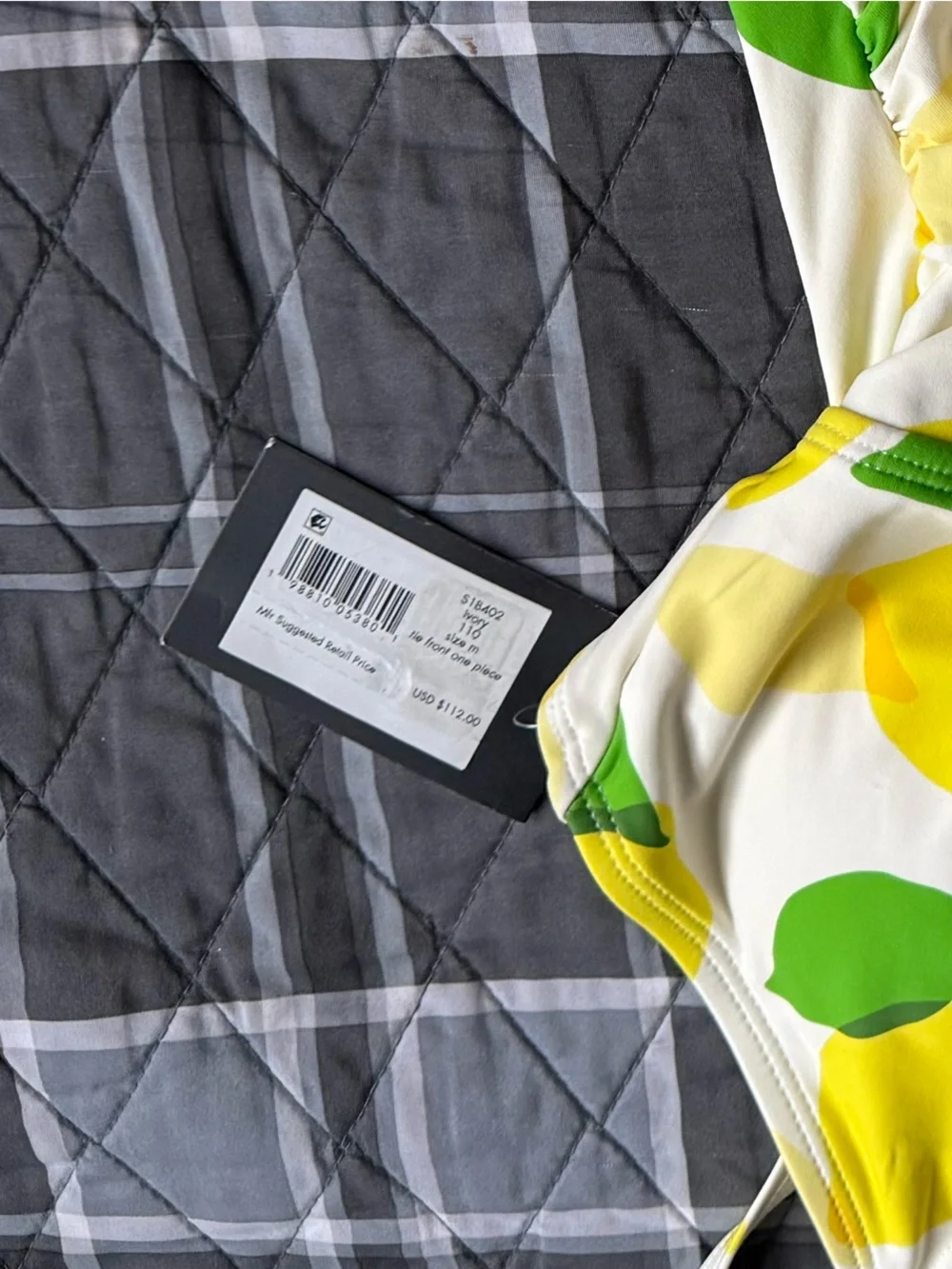 Kate Spade Lemon-Print Tank Swimsuit Green Leaves, Front Tie, Shirred NWT Sz M